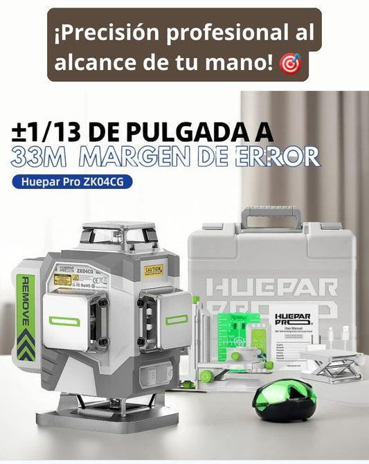 Combo completo HueparPro - ZK04CG - Nivel láser de 4D con batería recargable de iones de litio de 8000 mA - SyM Asociados