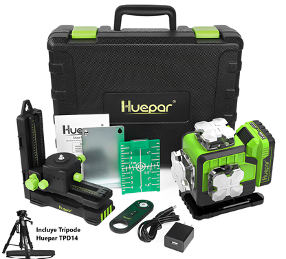 Nivel láser verde Huepar P04CG 16 LINEAS(12V) +Trípode Huepar TPD14