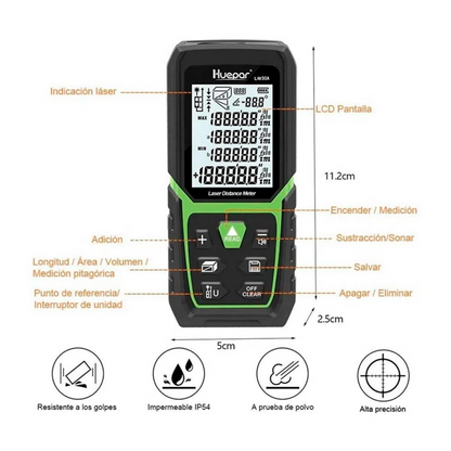 Medidor de distancia Láser Huepar LM50/100/120A LCD