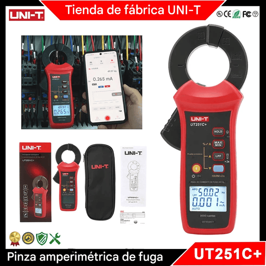 UNI-T UT251C+ Pinza amperimétrica digital de corriente de fuga de CA 3mA-60A TRMS Bluetooth APP-