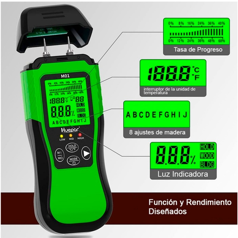 Medidor dígital de humedad huepar m01 pantalla lcd