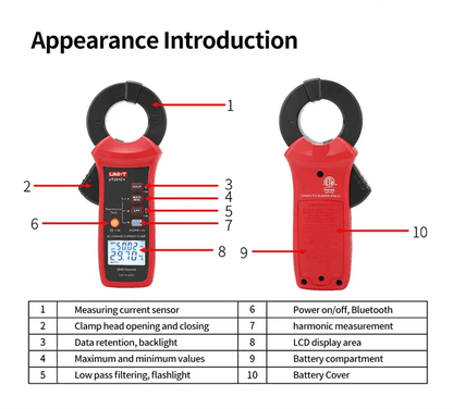 UNI-T UT251C+ Pinza amperimétrica digital de corriente de fuga de CA 3mA-60A TRMS Bluetooth APP-