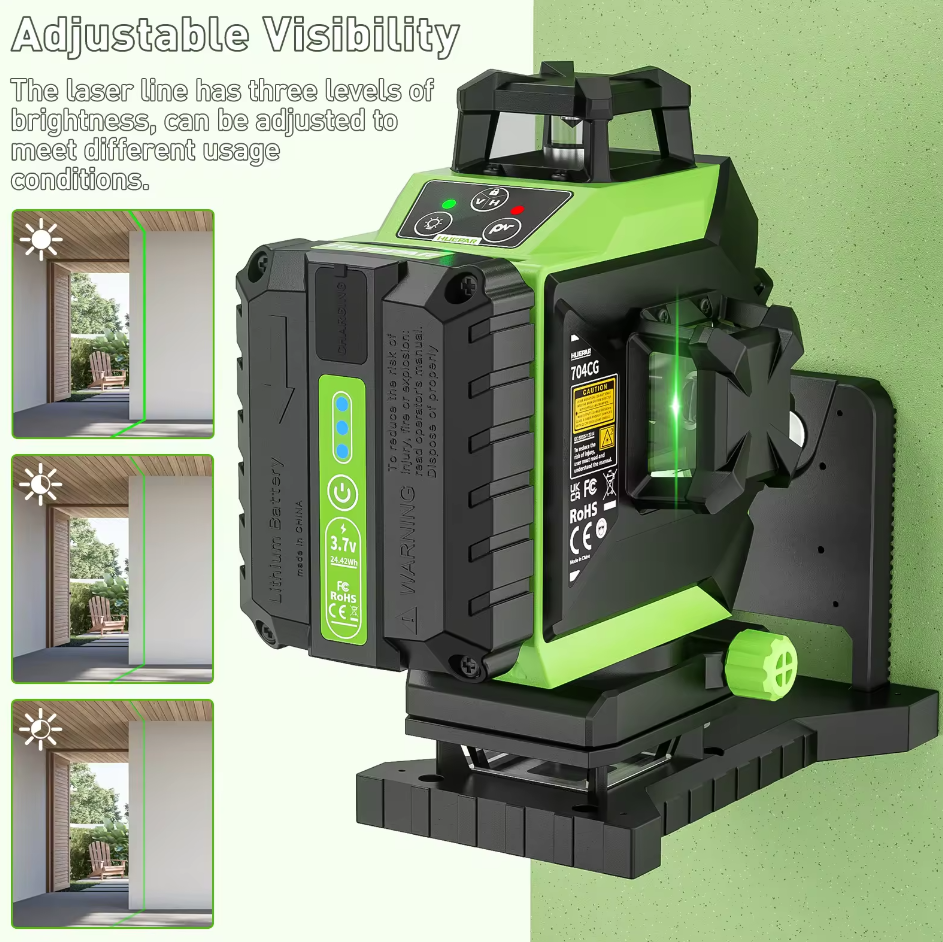 Nivel laser verde huepar 704CG 16 líneas 4d bluetooth recargable(Dos baterías)