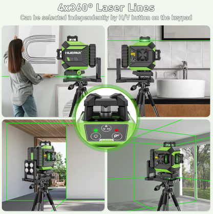 Nivel laser verde huepar 704CG 16 líneas 4d bluetooth recargable(Dos baterías)