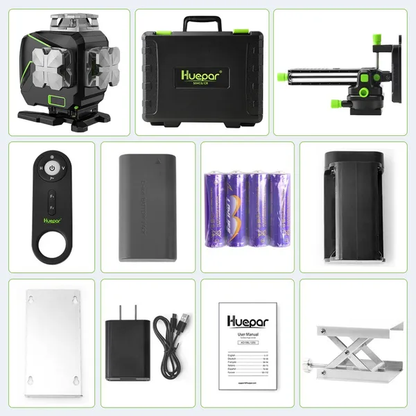 Nivel laser verde huepar S04CG 16 líneas 4d bluetooth recargable(Dos baterías)