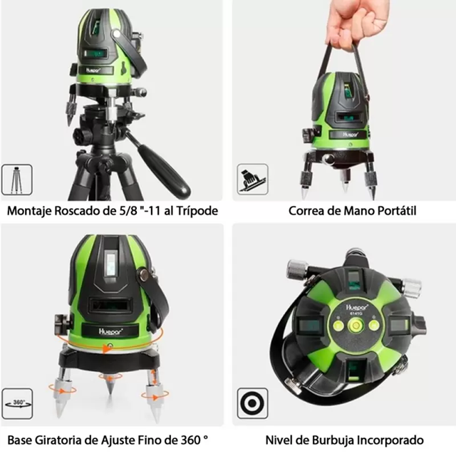 Nivel Láser Robot Verde Huepar 6141G 360 Grados Giratorio