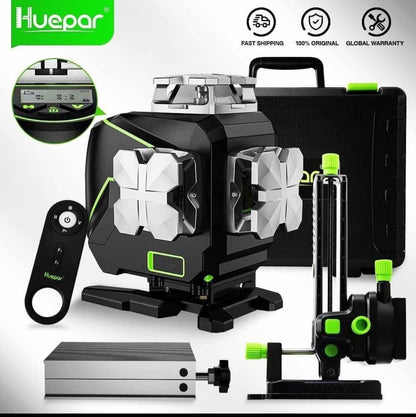 Nivel laser verde huepar S04CG 16 líneas 4d bluetooth recargable(Dos baterías)