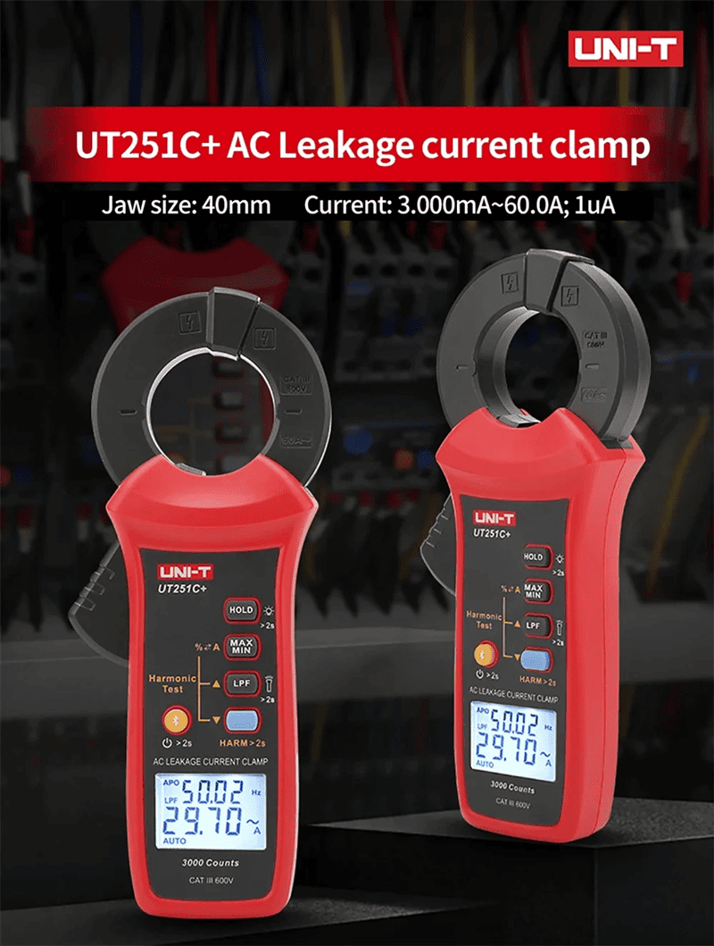 UNI-T UT251C+ Pinza amperimétrica digital de corriente de fuga de CA 3mA-60A TRMS Bluetooth APP-