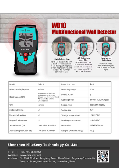 Mileseey Detector escaner de materiales para pared Mileseey WD10