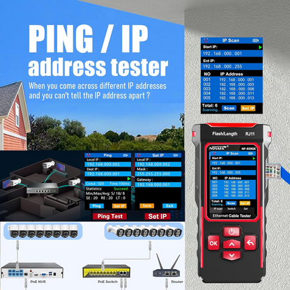 NOYAFA NF-859GK - Probador de cable de red con probador IP localizador visual de fallas de 10 mw, probador Ethernet de tóner de cable PING/POE/RJ45 RJ11 UTP CAT5 CAT6 para líneas telefónicas CAT3,