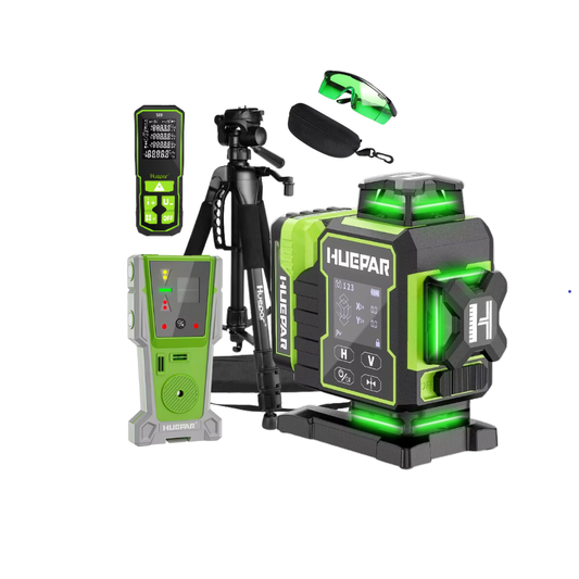 Combo Completo Nivel laser verde Huepar 2024 W04CG 16 líneas + Distanciómetro Huepar