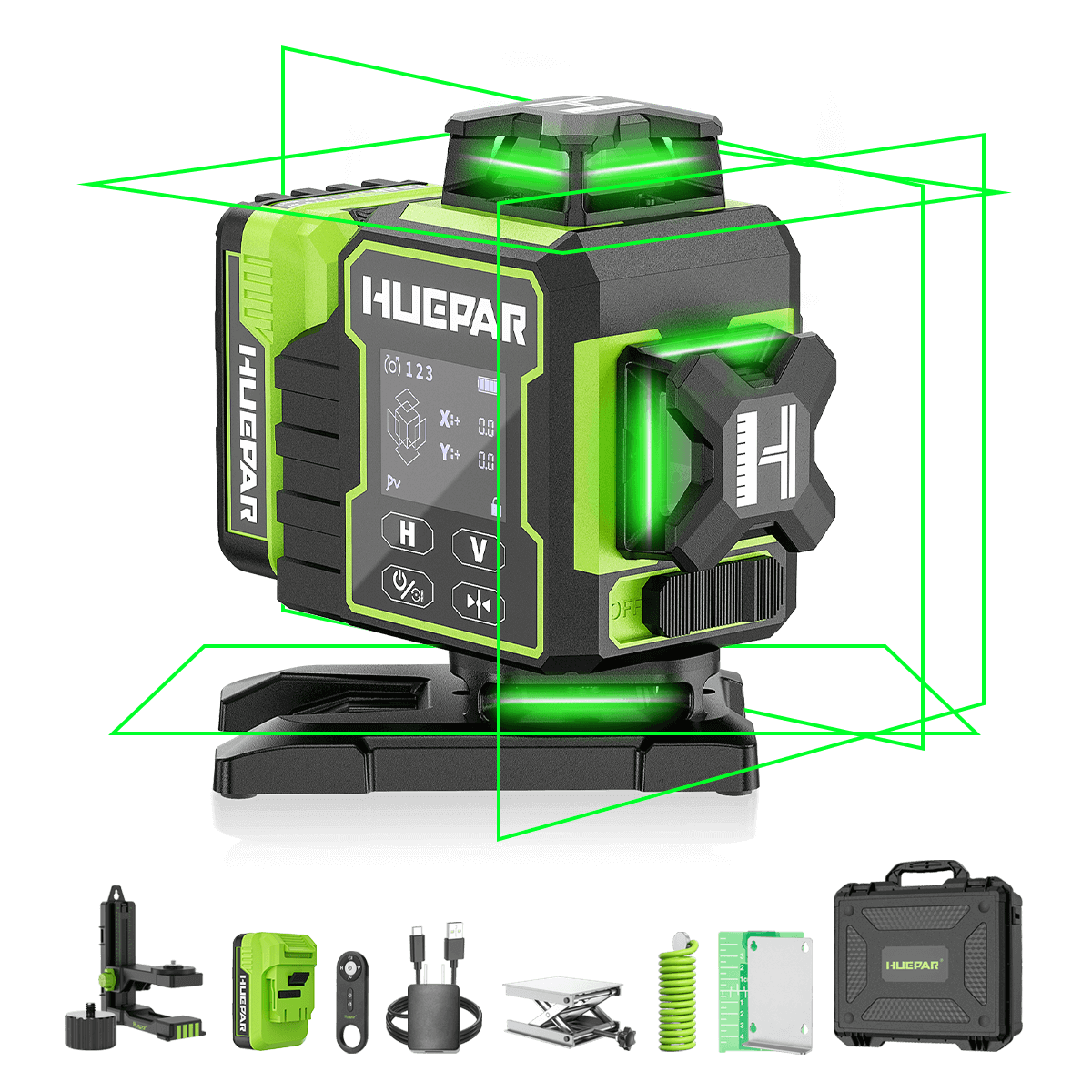 Huepar W04CG Nivel Láser 4D 16 Líneas Verde con accesorios - SyM Asociados Perú