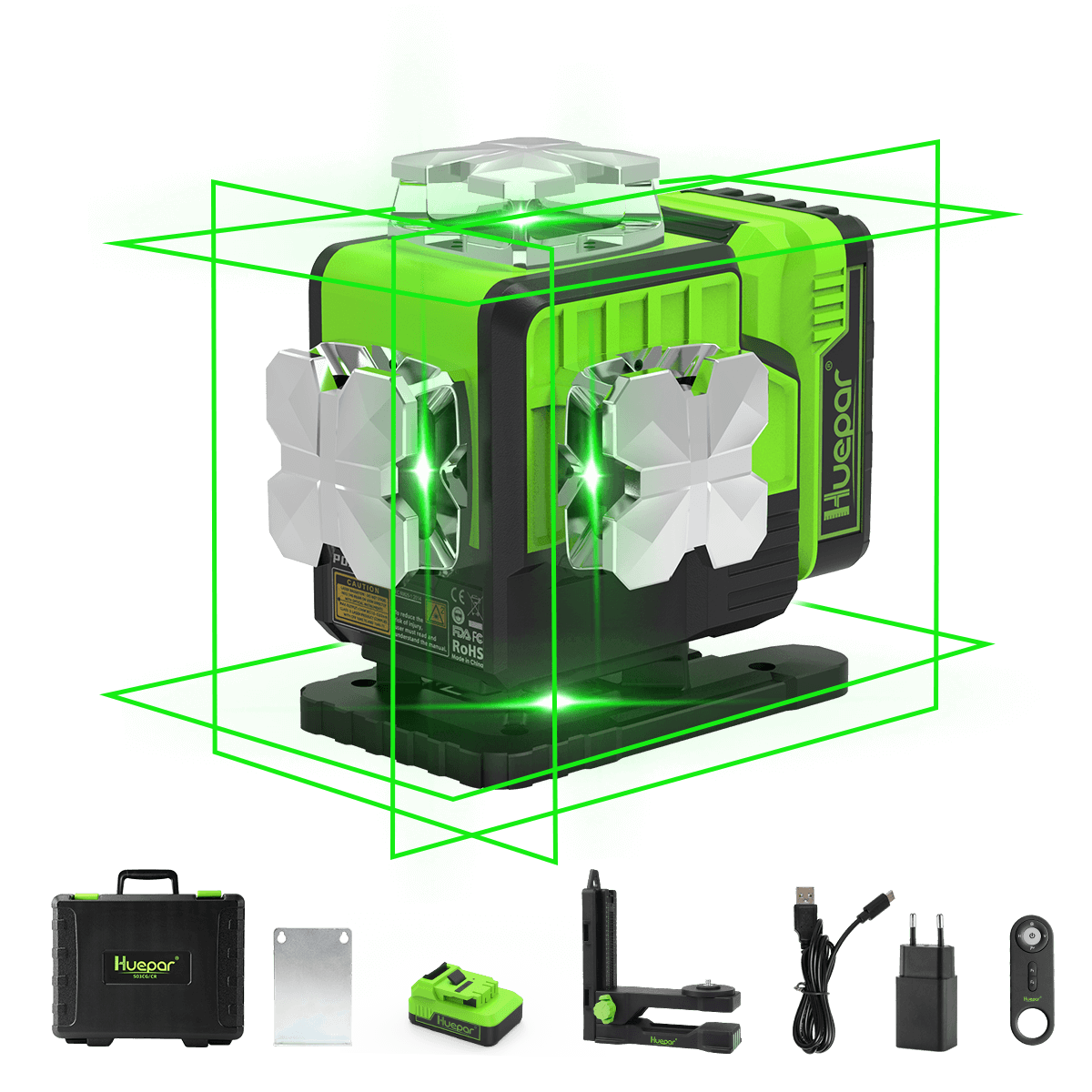 Huepar P04CG Nivel Láser 4D 16 Líneas Verde con accesorios - SyM Asociados Perú