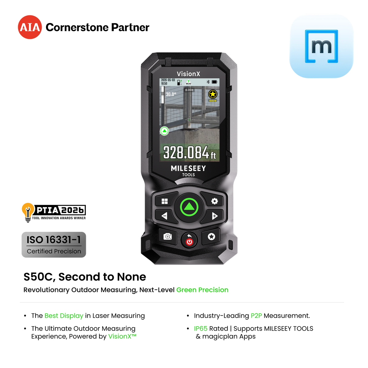Mileseey S50C | Distanciómetro Láser Verde 200m con Cámara - SyM Asociados Perú