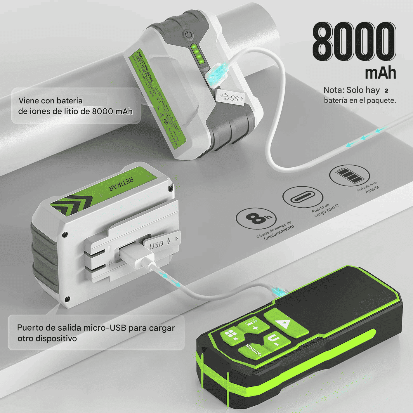 Combo completo HueparPro - ZK04CG - Nivel láser de 4D con batería recargable de iones de litio de 8000 mA - SyM Asociados