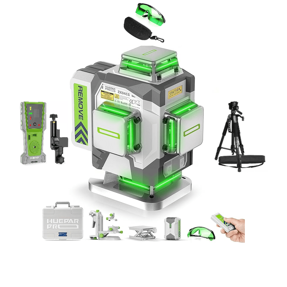 Combo completo HueparPro - ZK04CG - Nivel láser de 4D con batería recargable de iones de litio de 8000 mA - SyM Asociados