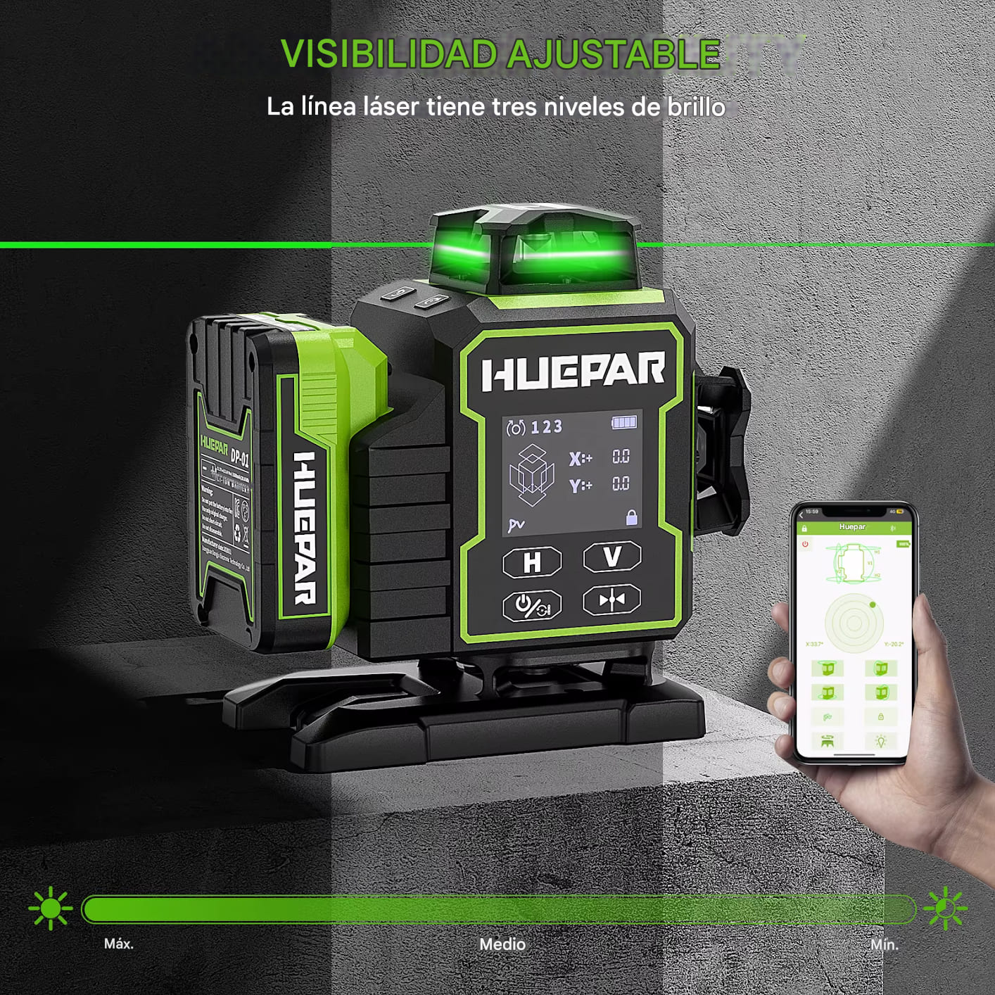 Combo Completo Nivel laser verde Huepar 2024 W04CG 16 líneas - SyM Asociados