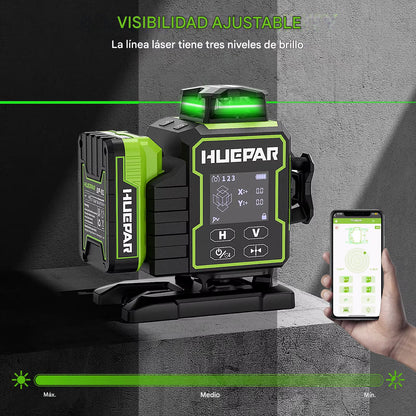 Combo Completo Nivel laser verde Huepar 2024 W04CG 16 líneas - SyM Asociados