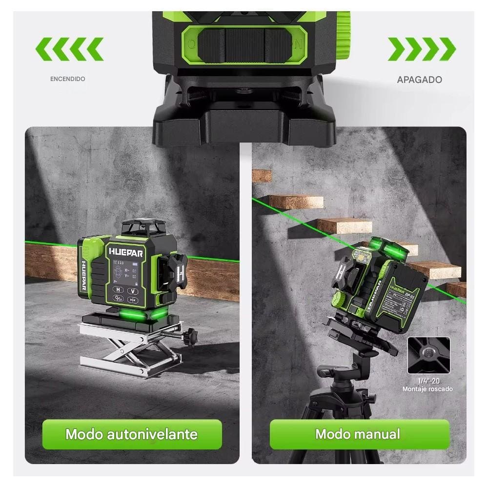 Combo Completo Nivel laser verde Huepar 2024 W04CG 16 líneas - SyM Asociados