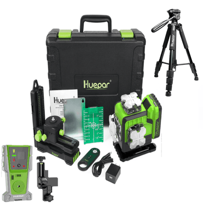Combo Completo Nivel láser verde Huepar P04CG 16 LINEAS(Dos Baterías) - SyM Asociados