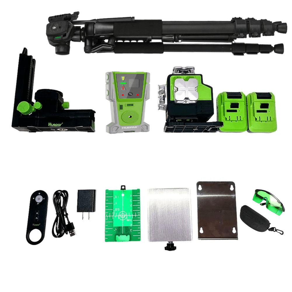 Combo Completo Nivel láser verde Huepar P04CG 16 LINEAS(Dos Baterías) - SyM Asociados