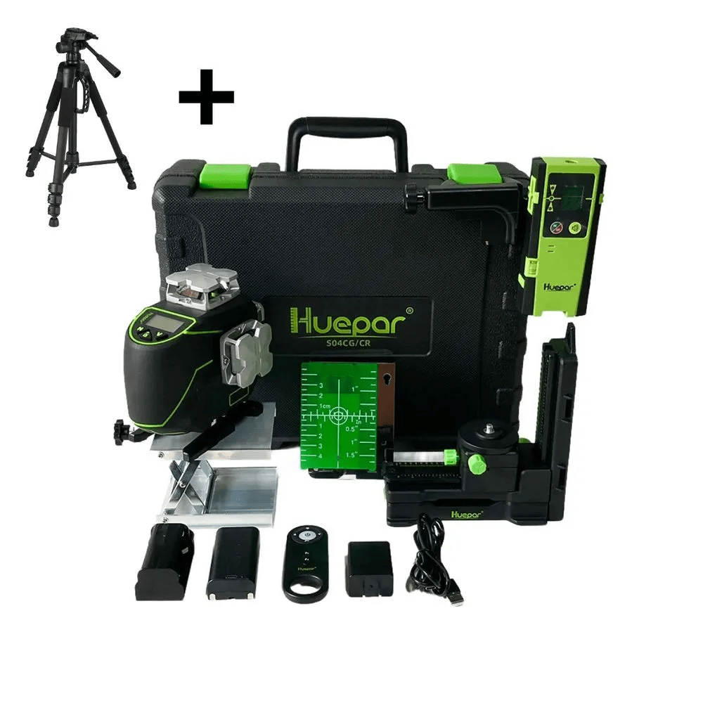 Combo Completo Nivel láser verde Huepar S04CG 16 LINEAS(Pantalla LCD) - SyM Asociados