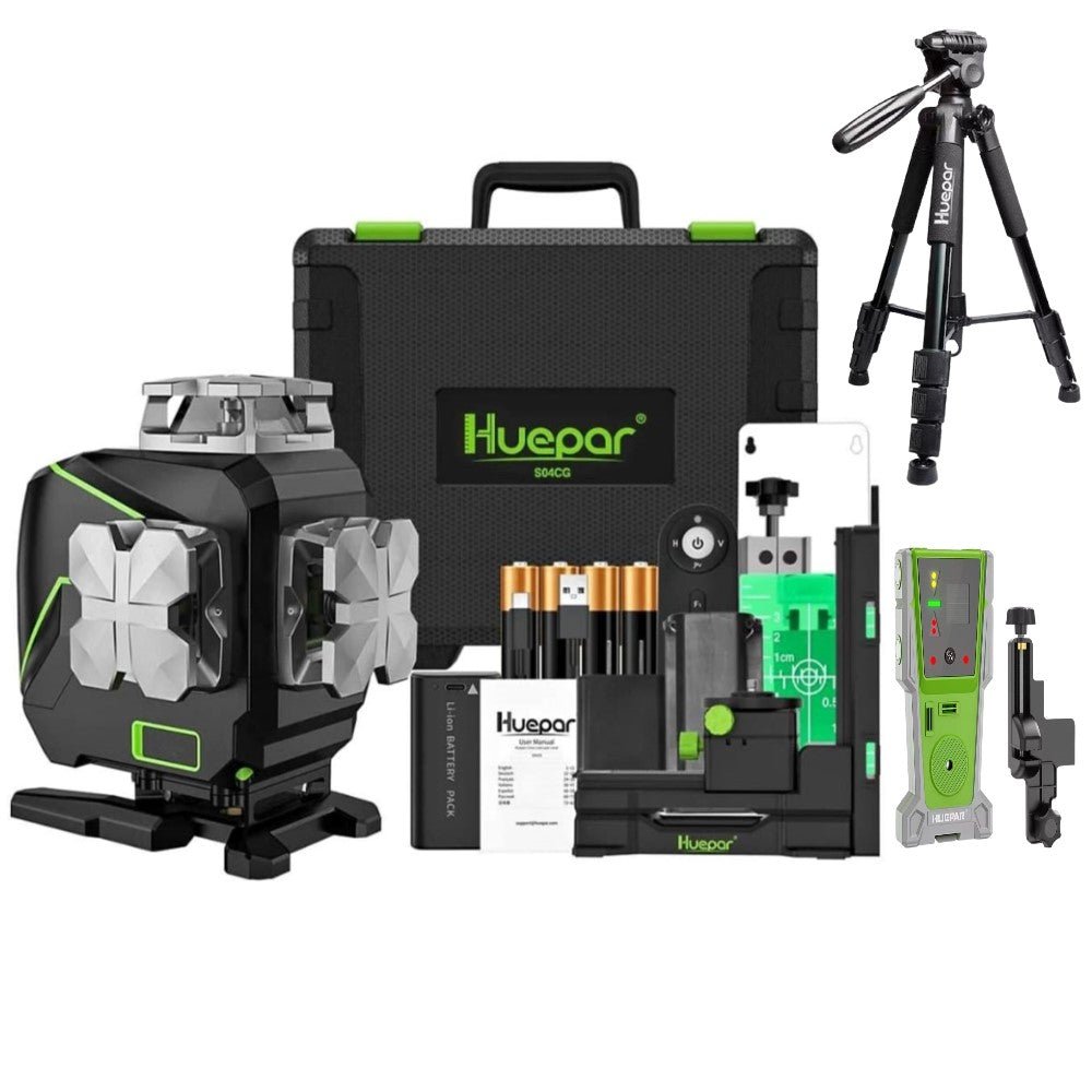 Combo Completo Nivel láser verde Huepar S04CG 16 LINEAS(Pantalla LCD) - SyM Asociados