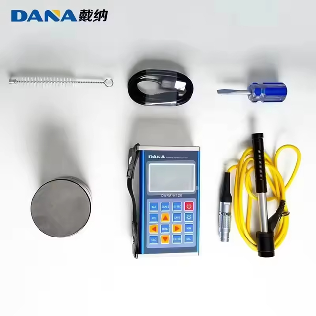 Accesorios incluidos con el DANA H120: sonda de impacto, bloque de calibración y cable USB - SyM Asociados Perú
