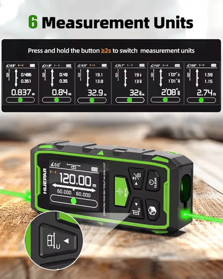 Huepar Inclinómetro Medidor de distancia láser BLM - 60G profesional 120 metros - SyM Asociados