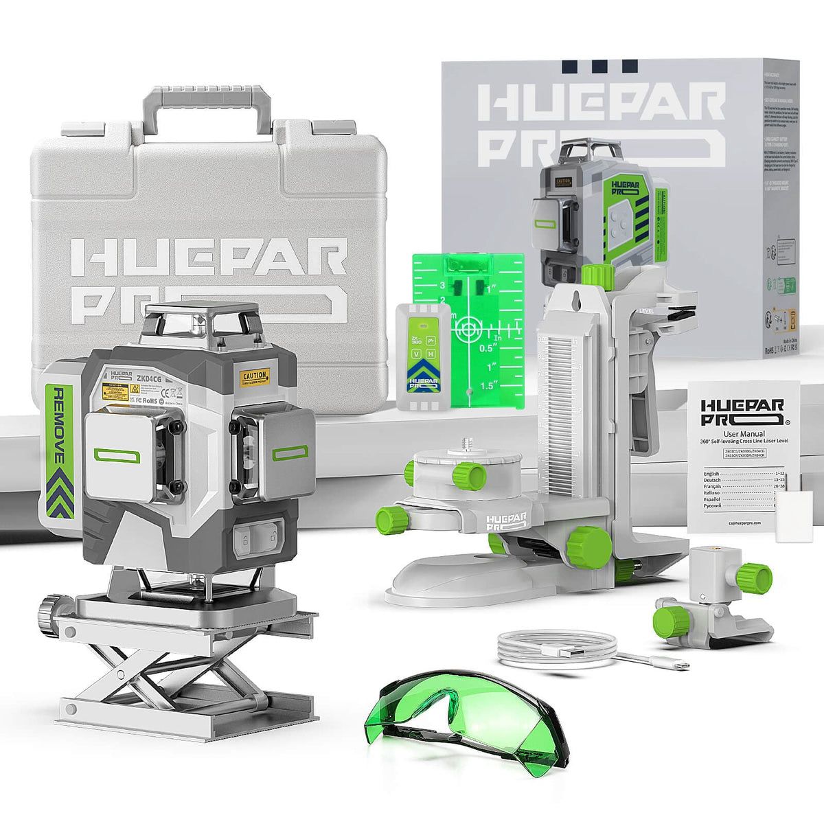 HueparPro - ZK04CG - Nivel láser de 4D con batería recargable de iones de litio de 8000 mAh - SyM Asociados