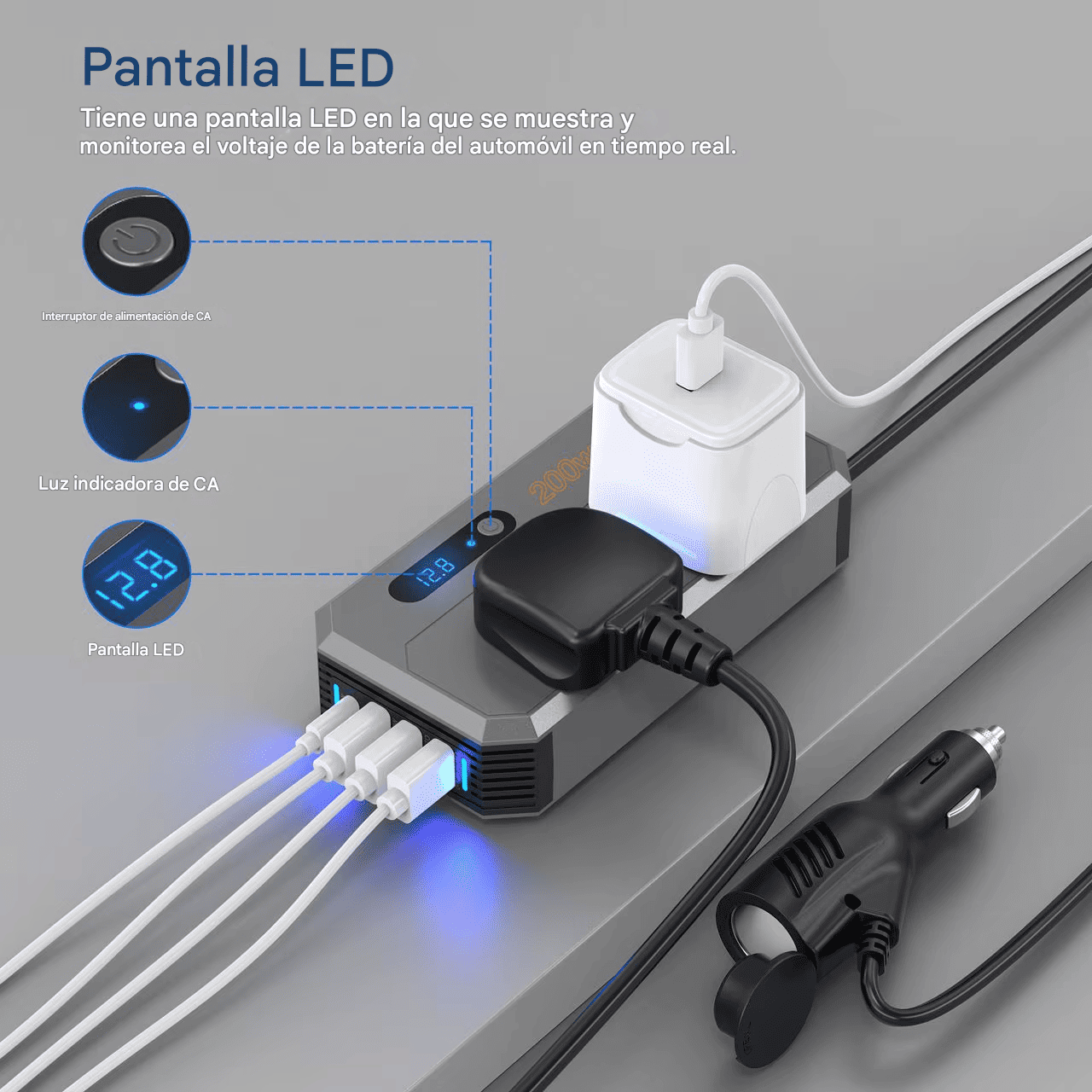 Inversor de Corriente 240 w 12V/24V a 220 V Carga Rápida - SyM Asociados