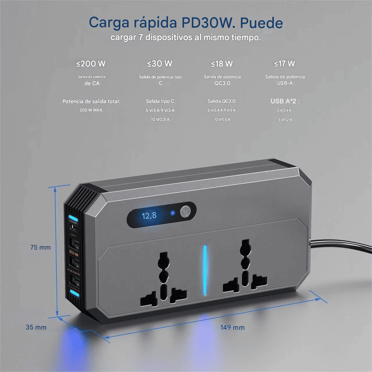 Inversor de Corriente 240 w 12V/24V a 220 V Carga Rápida - SyM Asociados