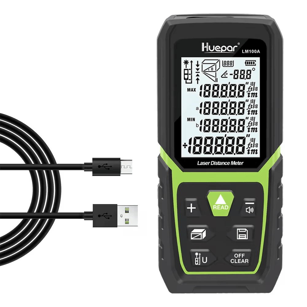 Medidor de distancia Láser y ángulo Huepar LM50/100/120A LCD - SyM Asociados