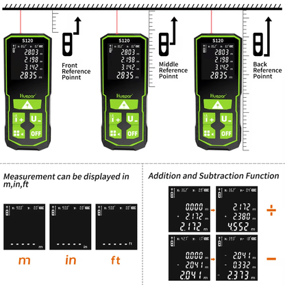 Medidor de DISTANCIA Laser Y ÁNGULO HUEPAR S 60 100 120 pantalla LCD Digital Recargable - SyM Asociados