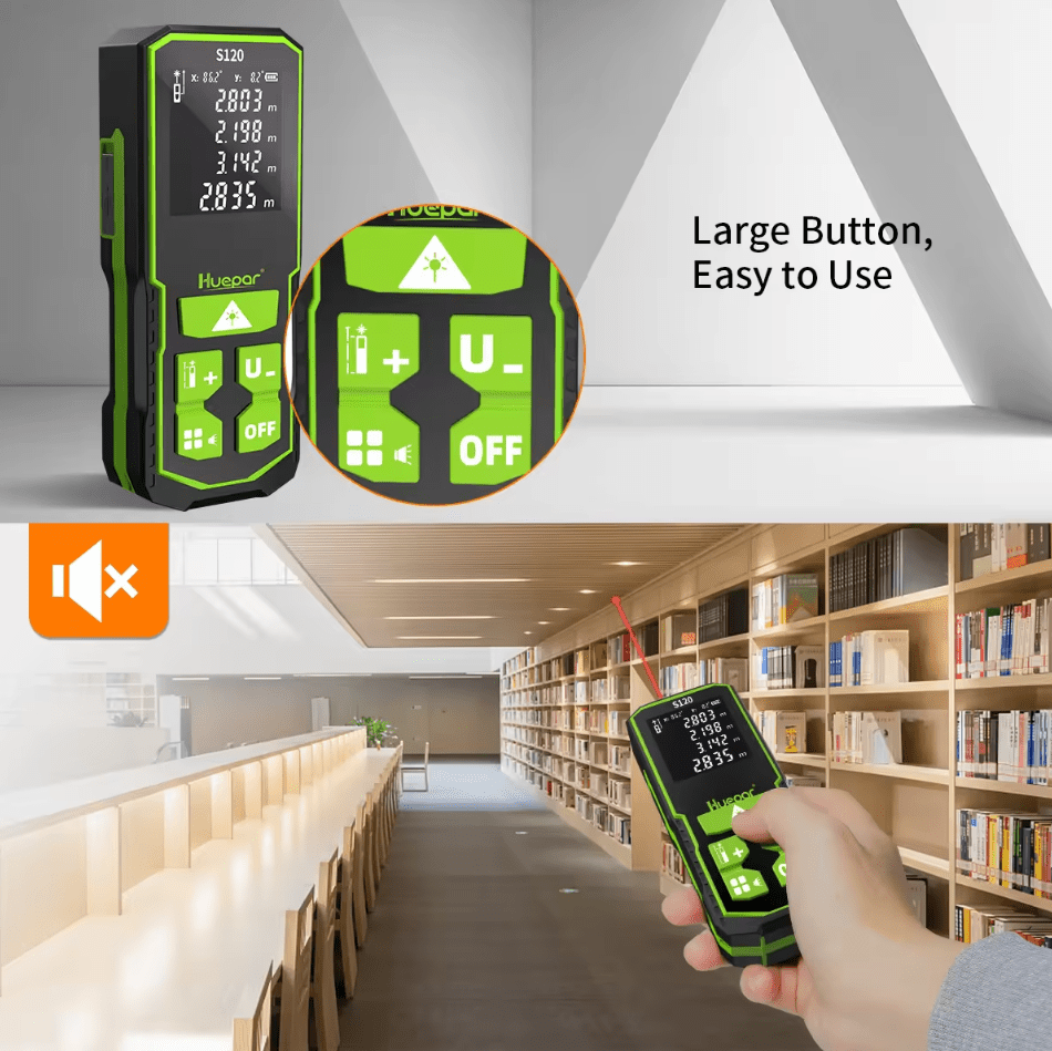 Medidor de DISTANCIA Laser Y ÁNGULO HUEPAR S 60 100 120 pantalla LCD Digital Recargable - SyM Asociados