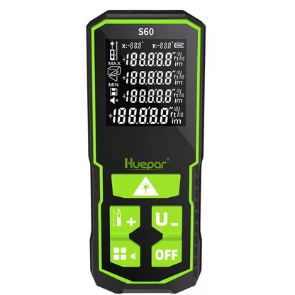 Medidor de DISTANCIA Laser Y ÁNGULO HUEPAR S 60 100 120 pantalla LCD Digital Recargable - SyM Asociados