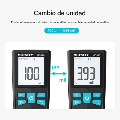 Medidor de espesor de pintura Profesional Mileseey MC998 para Metales Ferrosos y No Ferrosos - SyM Asociados