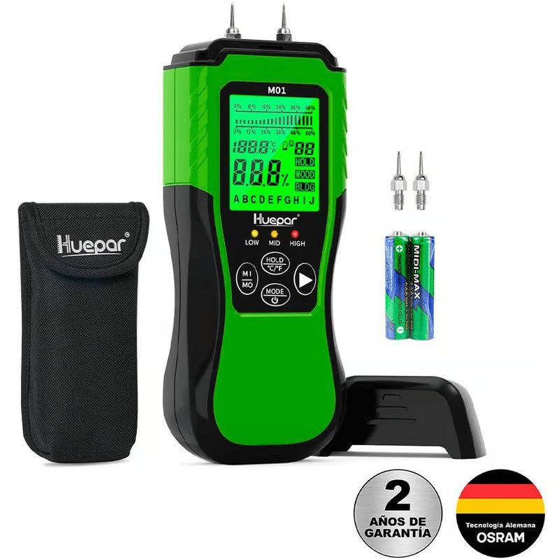 Medidor Digital de Humedad para Madera, Concreto y Ladrillo con Pantalla LCD Retroiluminada huepar m01 pantalla lcd - SyM Asociados