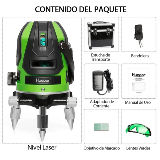 Nivel Láser Robot Verde Huepar 6141G 360 Grados Giratorio - SyM Asociados