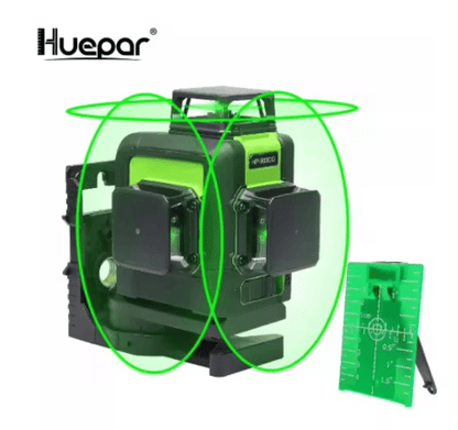 Nivel láser verde huepar 903CG 12 líneas recargable(Dos baterías)+ trípode huepar - SyM Asociados