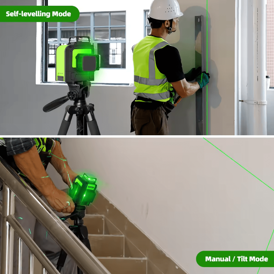 Nivel láser verde huepar 903CG 12 líneas recargable(Dos baterías)+ trípode huepar - SyM Asociados