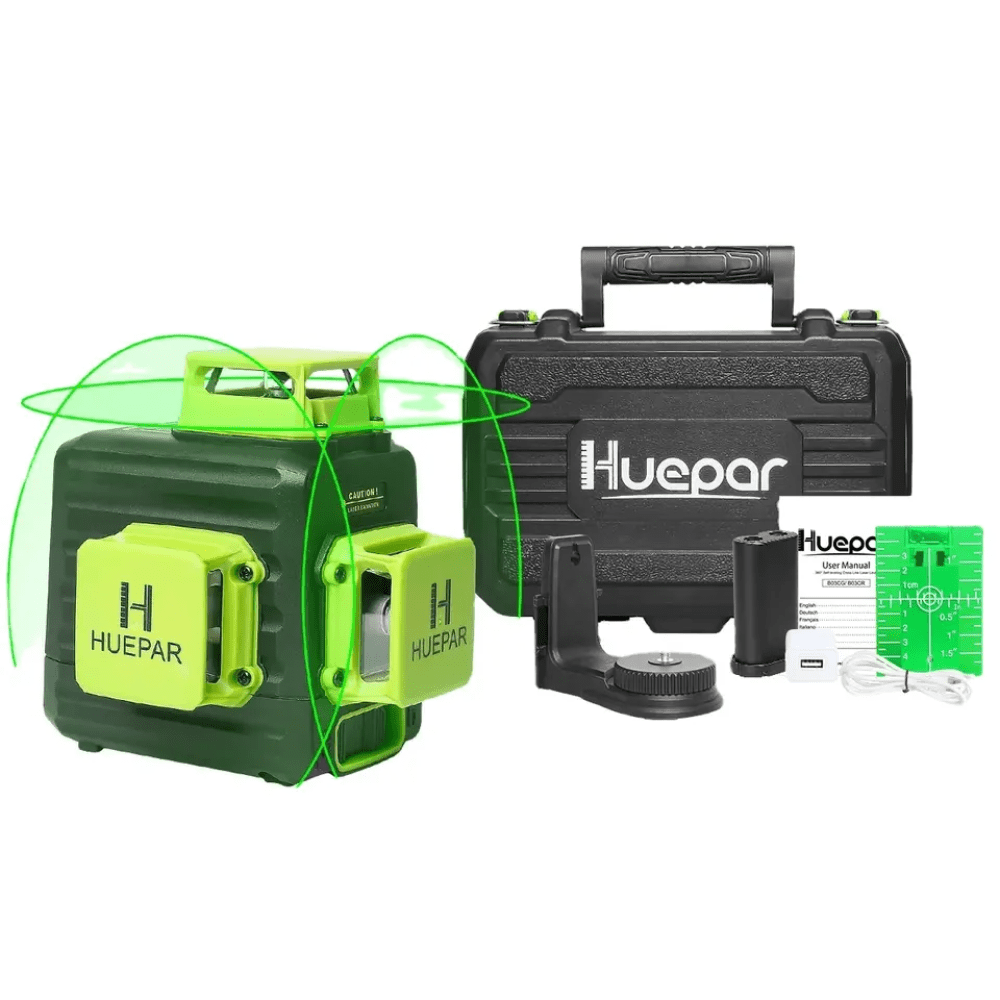 Nivel láser verde huepar B03CG 12 líneas recargable + Trípode Huepar - SyM Asociados