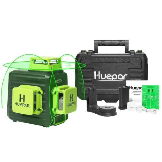Nivel láser verde huepar B03CG 12 líneas recargable + Trípode Huepar - SyM Asociados