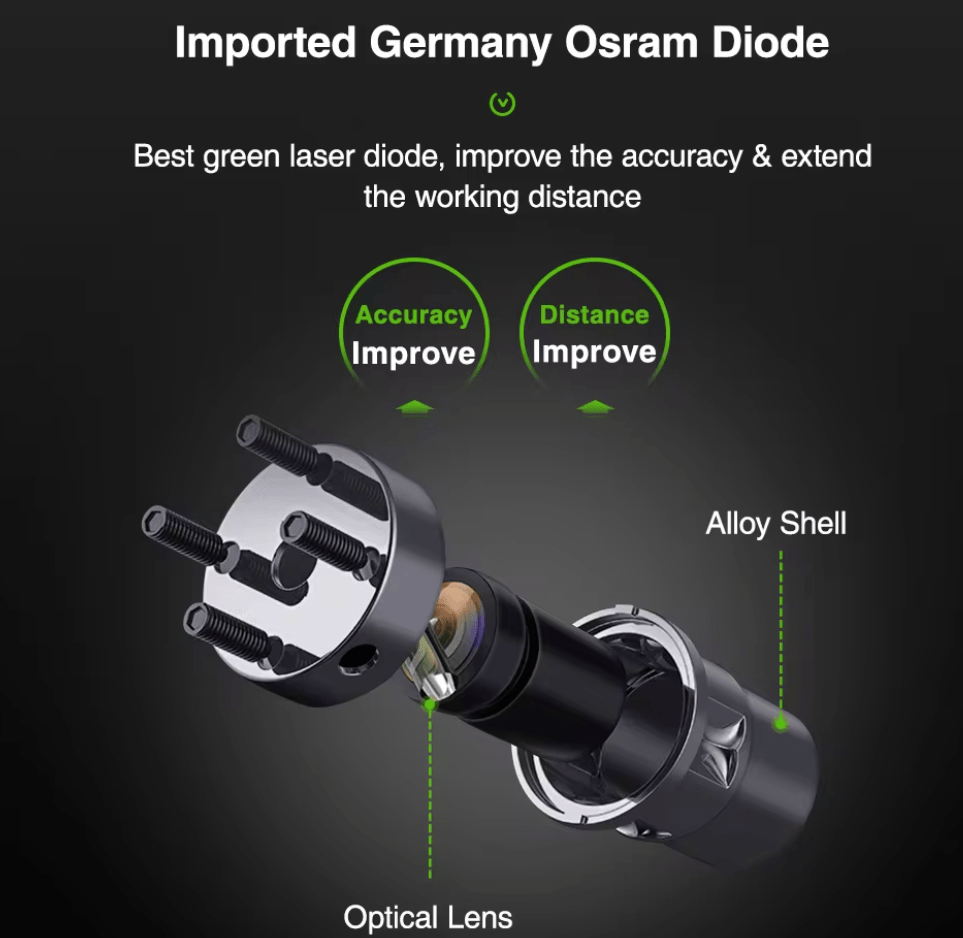 Nivel láser verde huepar B03CG 12 líneas recargable + Trípode Huepar - SyM Asociados