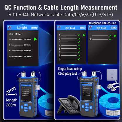Noyafa NF - 8508 Tester de cable multifución para RJ11/45, Poe, Fibra Óptica - SyM Asociados