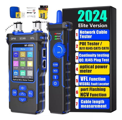 Noyafa NF - 8508 Tester de cable multifución para RJ11/45, Poe, Fibra Óptica - SyM Asociados